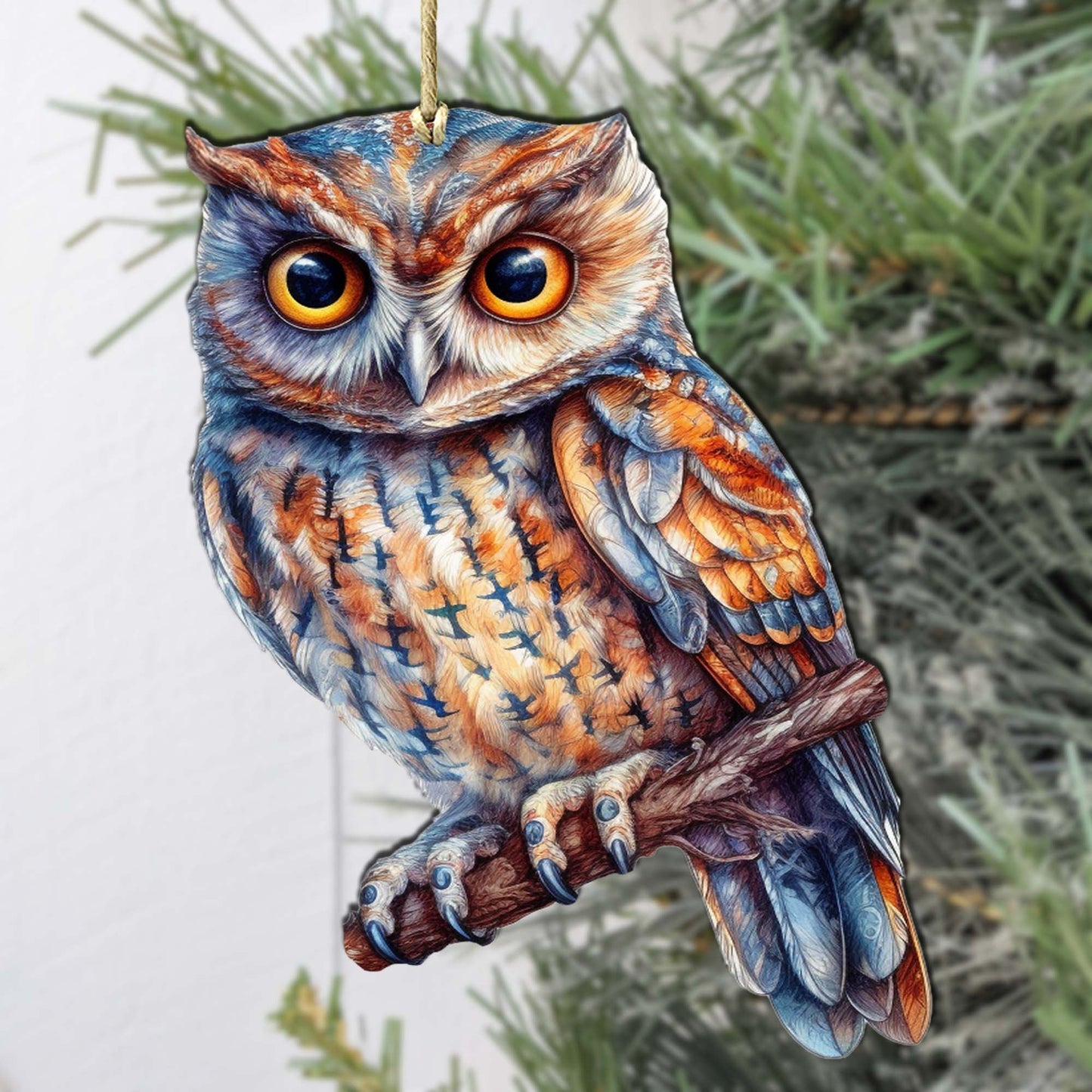 Alaskan Great Horned Owl Wooden Ornaments by G.Debrekht - Wildlife Holiday Decor - 8710004-2