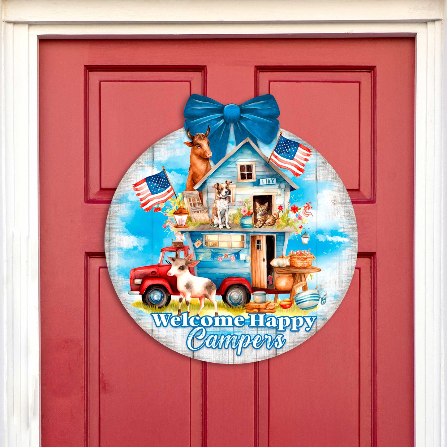 Welcome Happy Campers Sign Front door welcome sign Main entrance banner Welcome sign - Wooden front porch decor - 933114H
