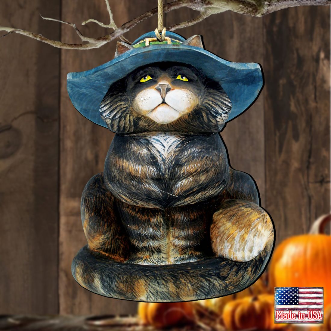 Cat in Hat Wooden Ornaments by G. DeBrekht - Thanksgiving Halloween Decor - 8158411