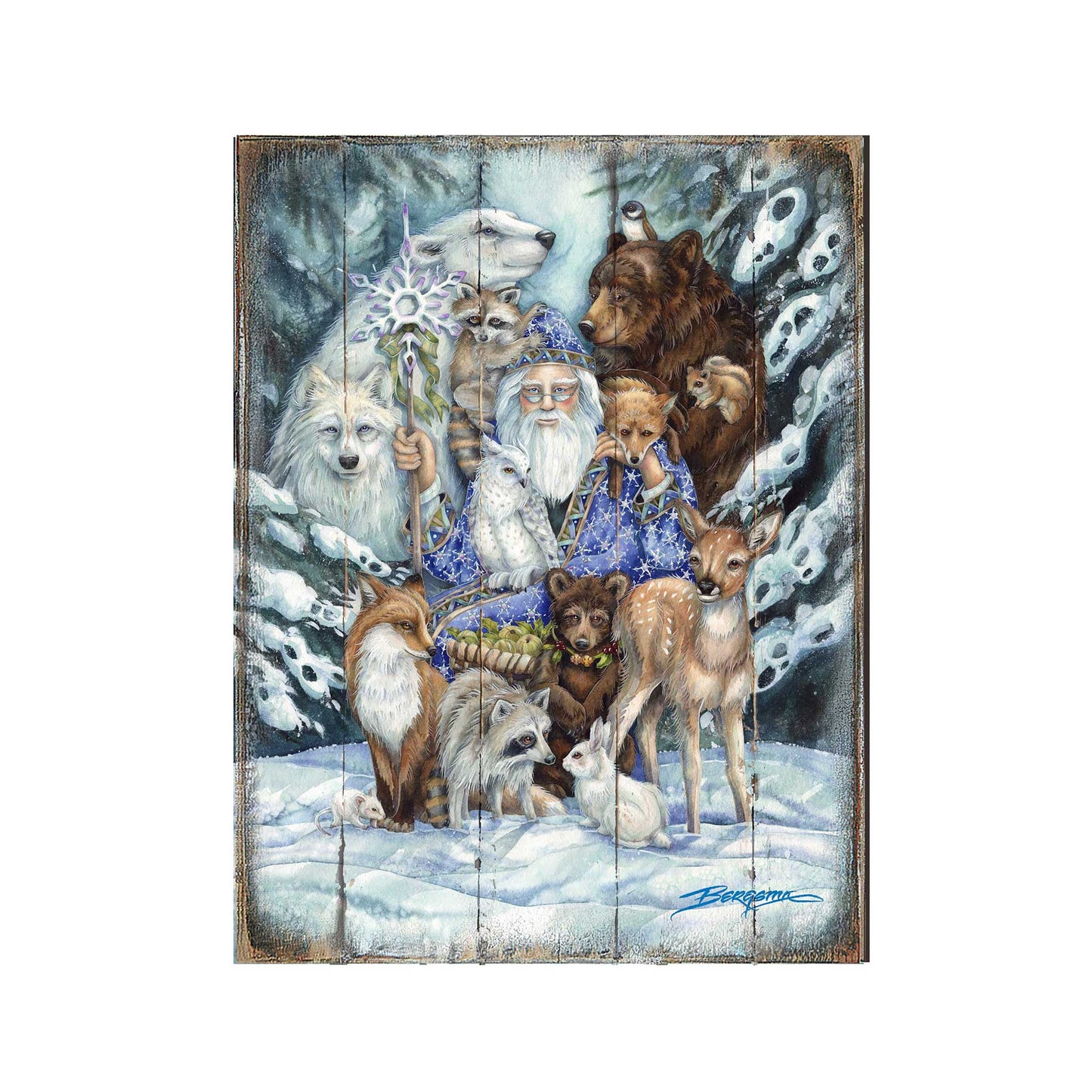 Gather in Peace Father Winter Animals Wooden Wall Art by J. Bergsma - Nature Wildlife Decor  - 8592968BP-JB