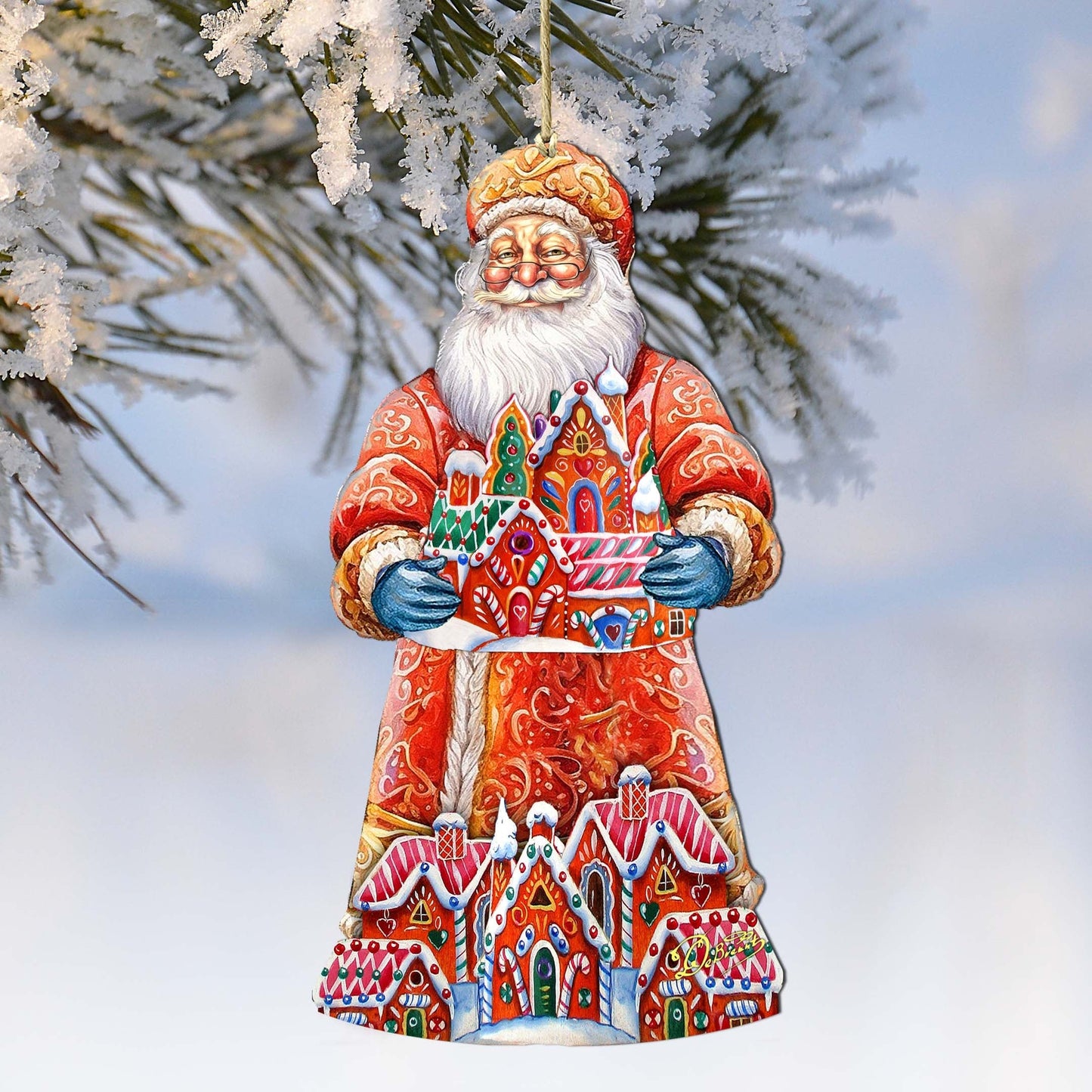 Santa and the Gingerbread House Wooden Ornaments by G. Debrekht - Christmas Santa Snowman Decor - 8691404