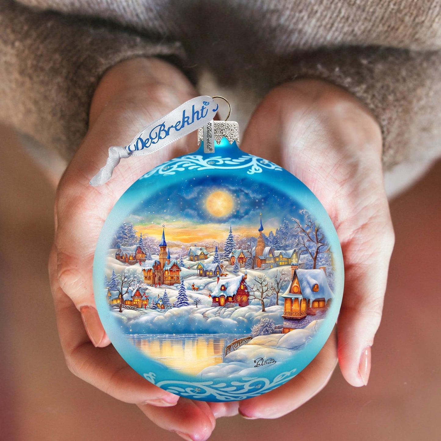 Magic Winter Village Ball Glass Ornament by G. Debrekht - Christmas Santa Snowman Decor - 73377