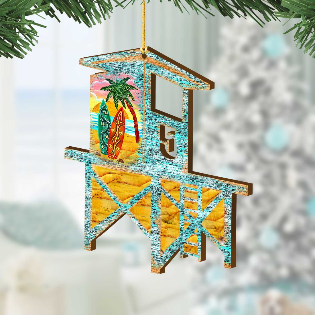 Beach Lifeguard Tower Wooden Ornaments by G. DeBrekht - Coastal Holiday Decor - 8198540