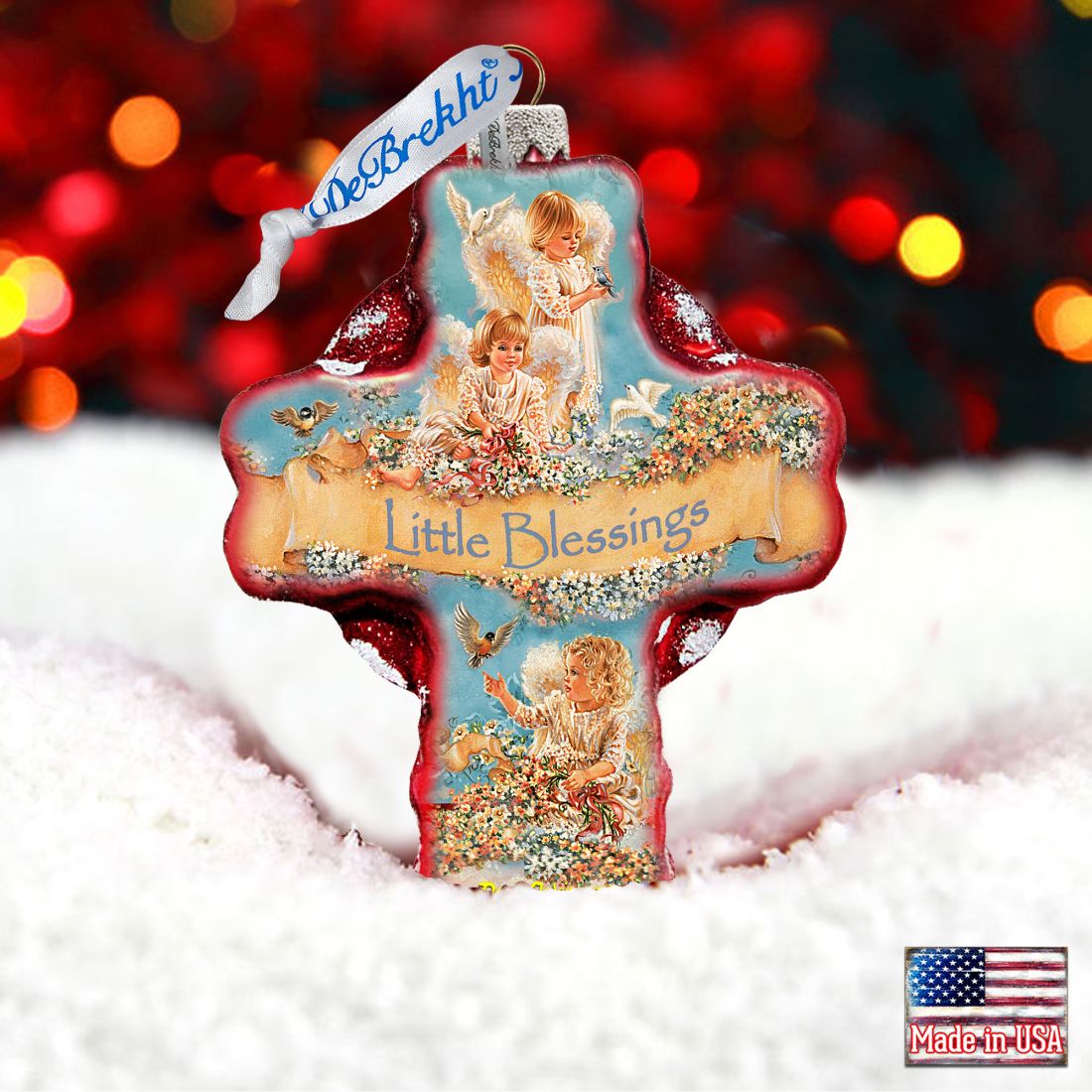Little Blessings Icon Cross Glass Ornament by D. Gelsinger - Nativity Holiday Decor - 758-023-DG