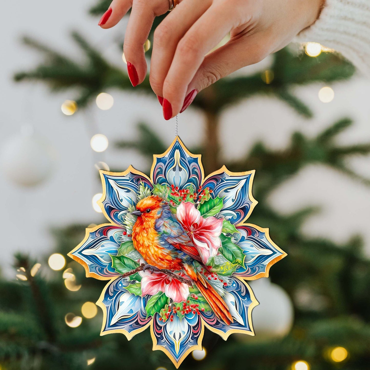 Forest Bird Snowflake Wooden Ornaments by G. Debrekht - Nature Wildlife Decor - 8688412