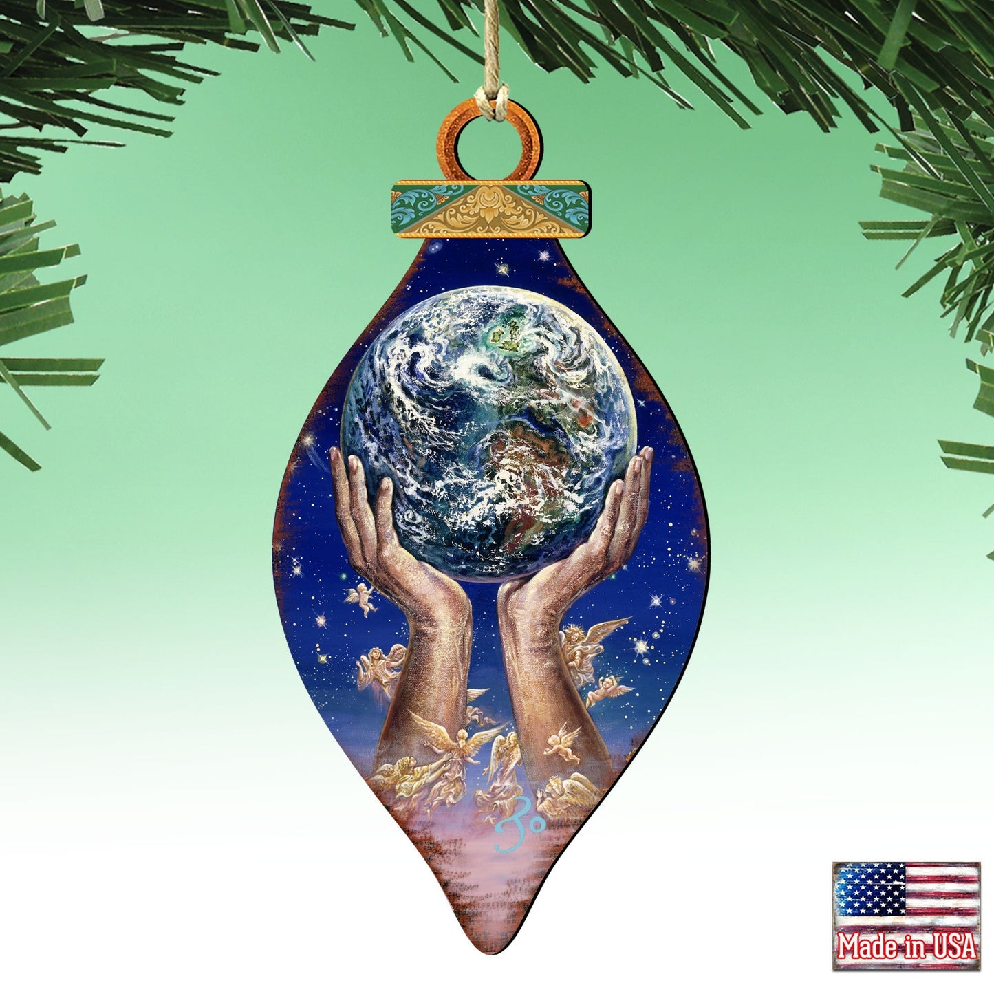World in my Hands Wooden Ornaments by Josephine Wall - Christmas Decor - 845131-JW