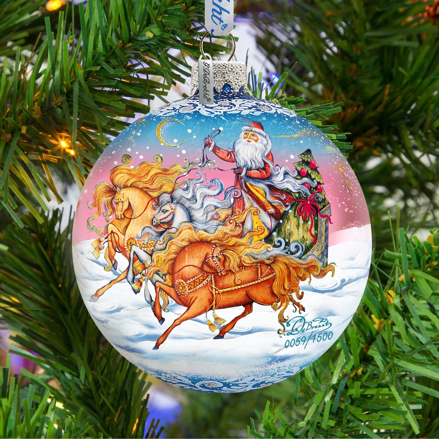 Sleigh Ride Ball Glass Ornament Limited Edition by G. DeBrekht - 73850