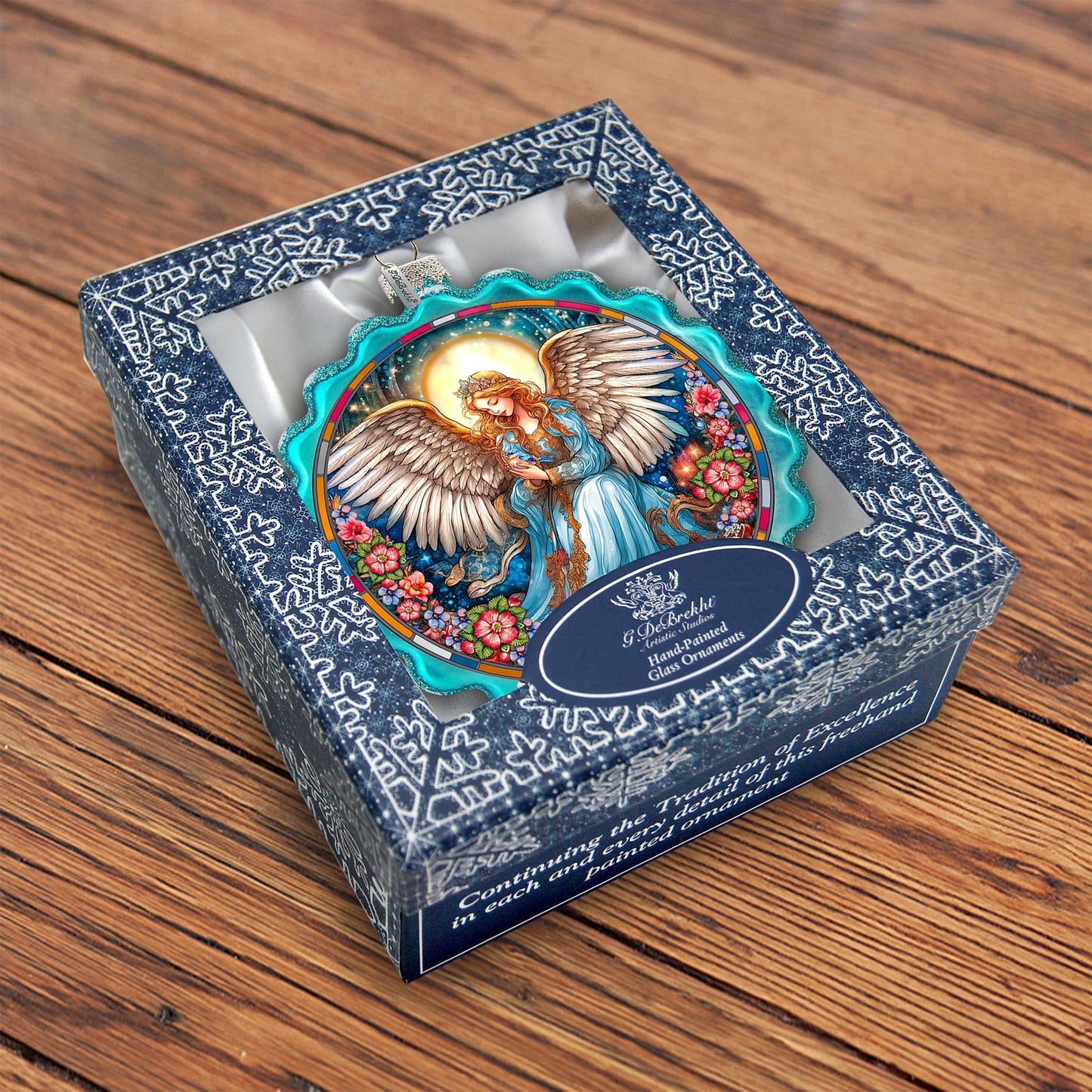 Angel of Healing Wreath Glass Ornament by G. Debrekht - Nativity Holiday Decor - 759-064