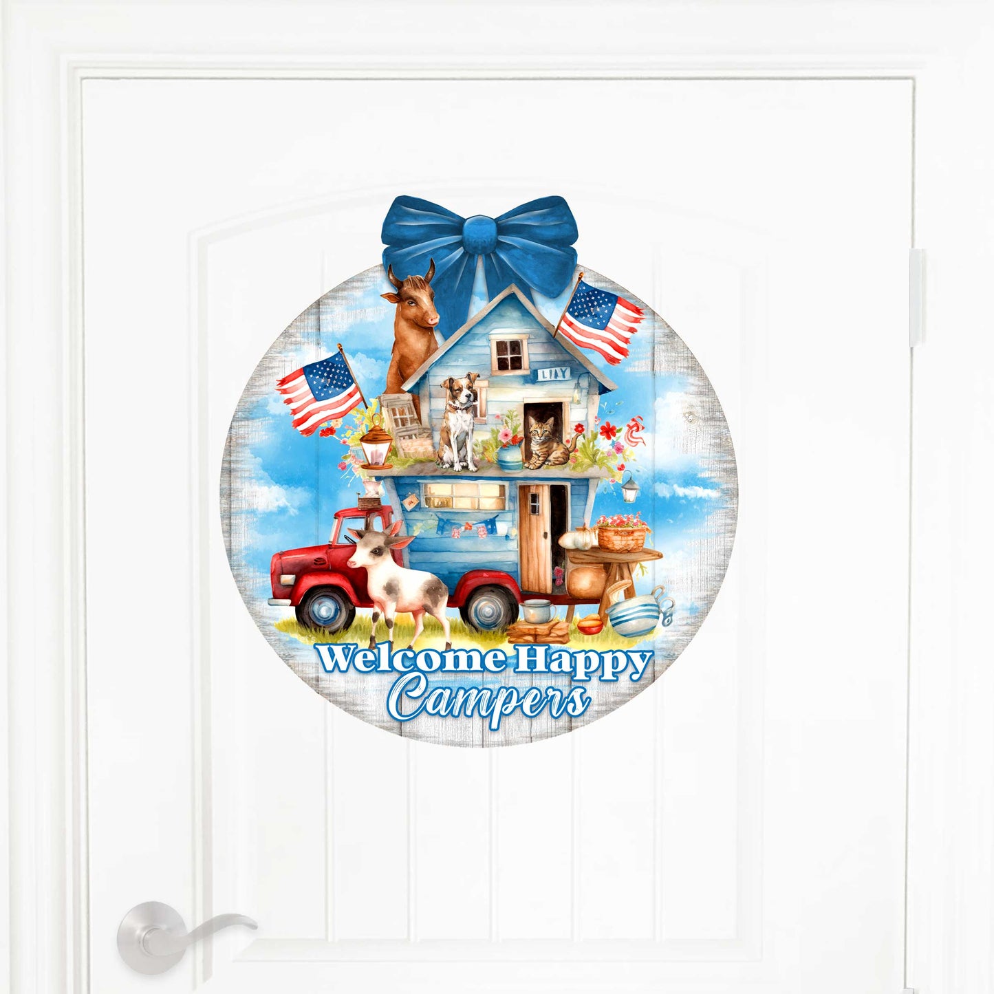 Welcome Happy Campers Sign Front door welcome sign Main entrance banner Welcome sign - Wooden front porch decor - 933114H