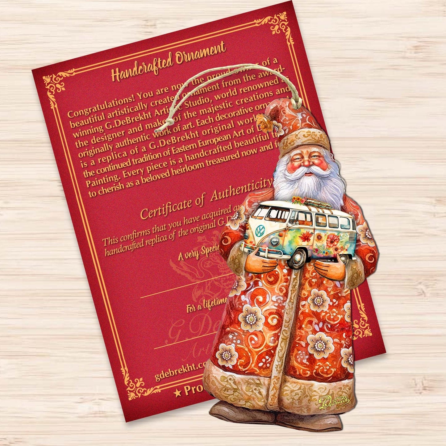 Santa with Van Wooden Ornaments by G. Debrekht - Christmas Santa Snowman Decor - 8691407