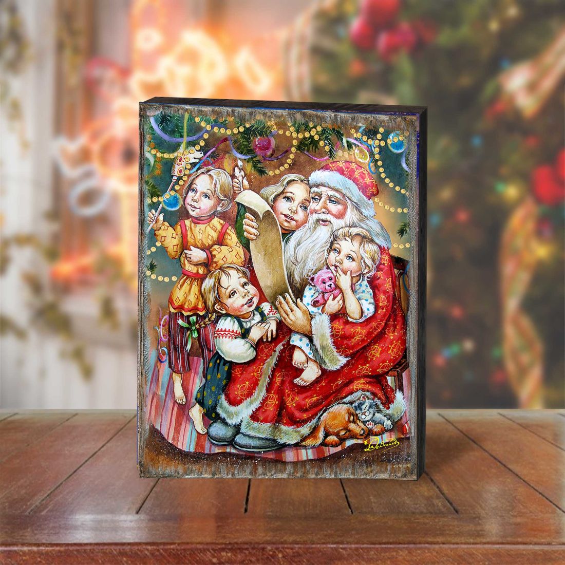 Wish List Santa Wooden Wall Art by G. DeBrekht - Christmas Santa Snowman Decor - 81291311B