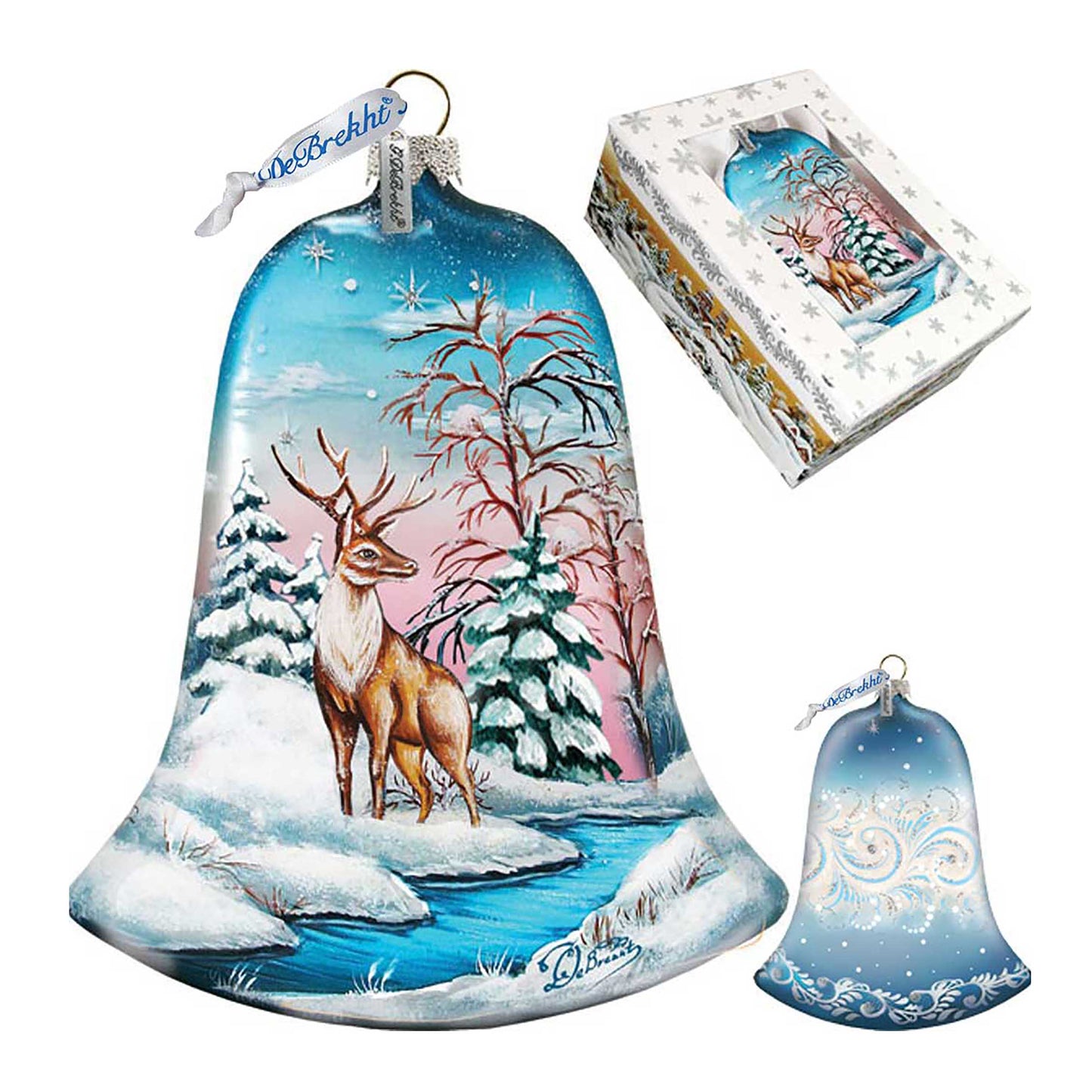 Winter Deer Bell Glass Ornament by G. DeBrekht - Wildlife Holiday Decor - 73183