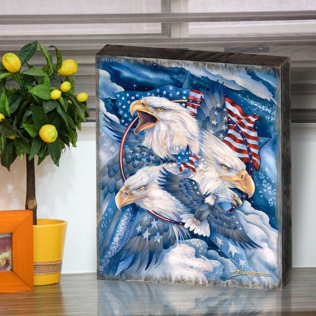 Allegiance American Patriotic Eagles Wooden Wall Art by J. Bergsma - American Patriotic Decor - 85922730B-JB