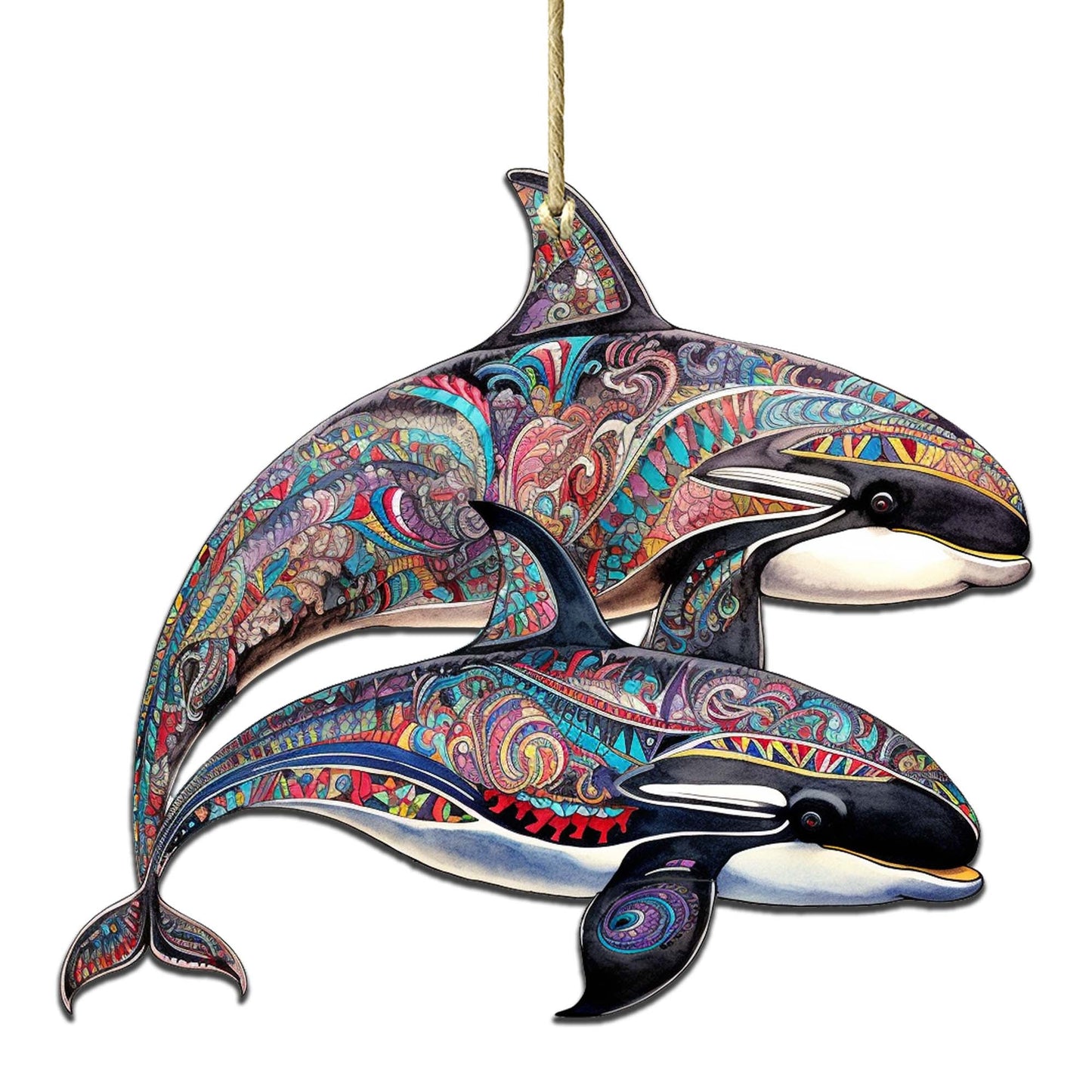 Alaskan Mysterious Orcas Wooden Ornaments by G.Debrekht - Wildlife Holiday Decor - 8710107-1