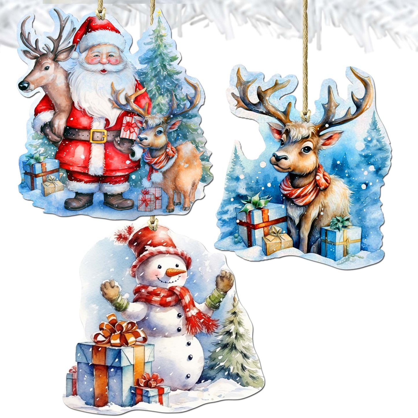 Christmas Is Here Decorative Wooden Ornaments Set of 3 by G. Debrekht - Christmas Decor - 8091028-S3