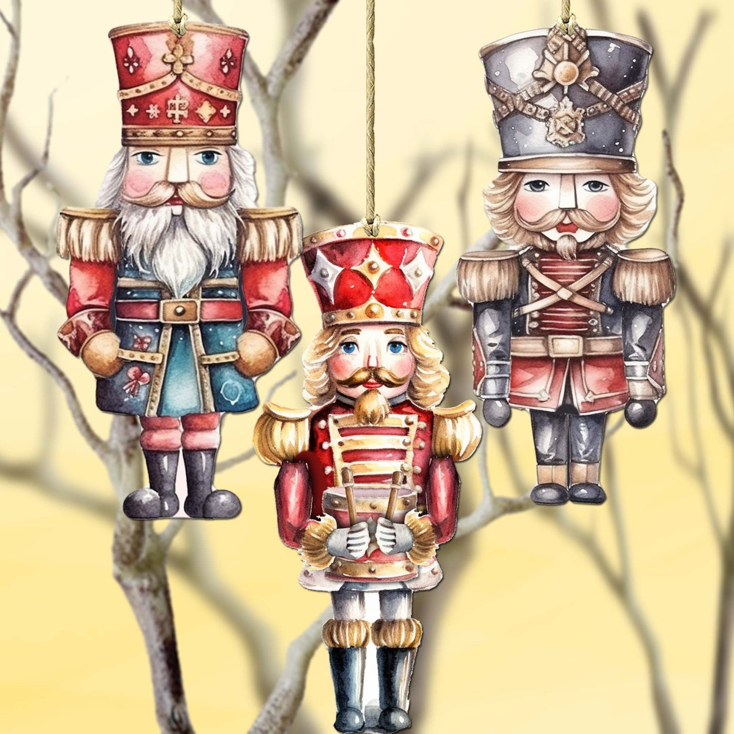 Nutcrackers Decorative Wooden Ornaments of 3 by G. Debrekht - Christmas Decor - 8091008-S3