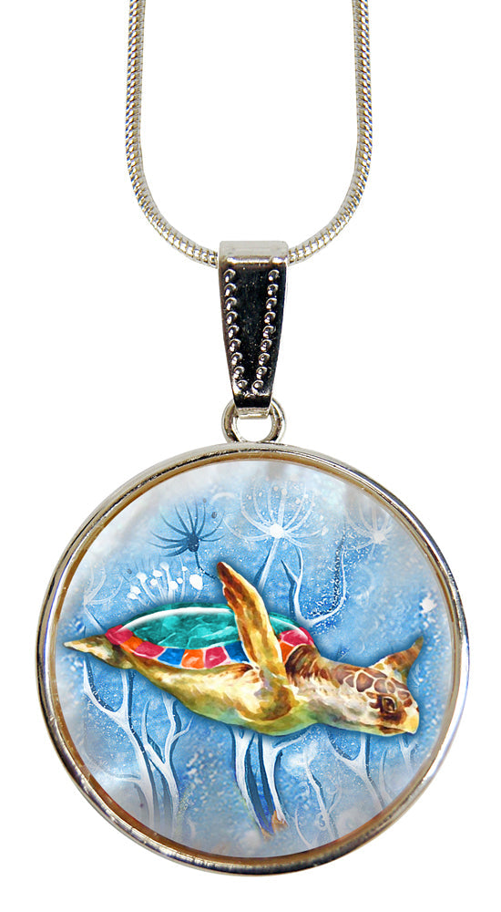 Turtle Pendant Silver-Plated Mother of Pearl Jewelry Pendant Necklace - 44053