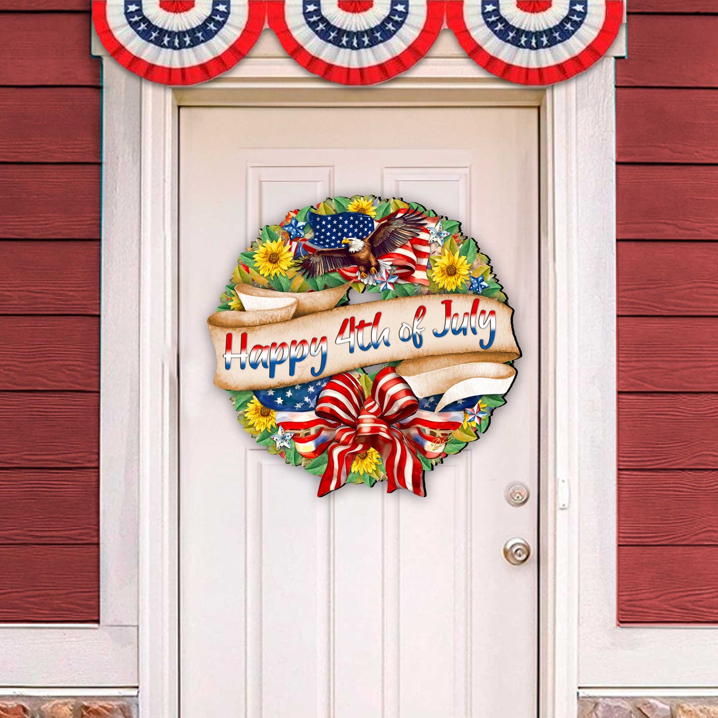 Happy 4th of July Wreath Decorative Holiday Door Decor by G. DeBrekht - American Christmas Decor - 8652791H