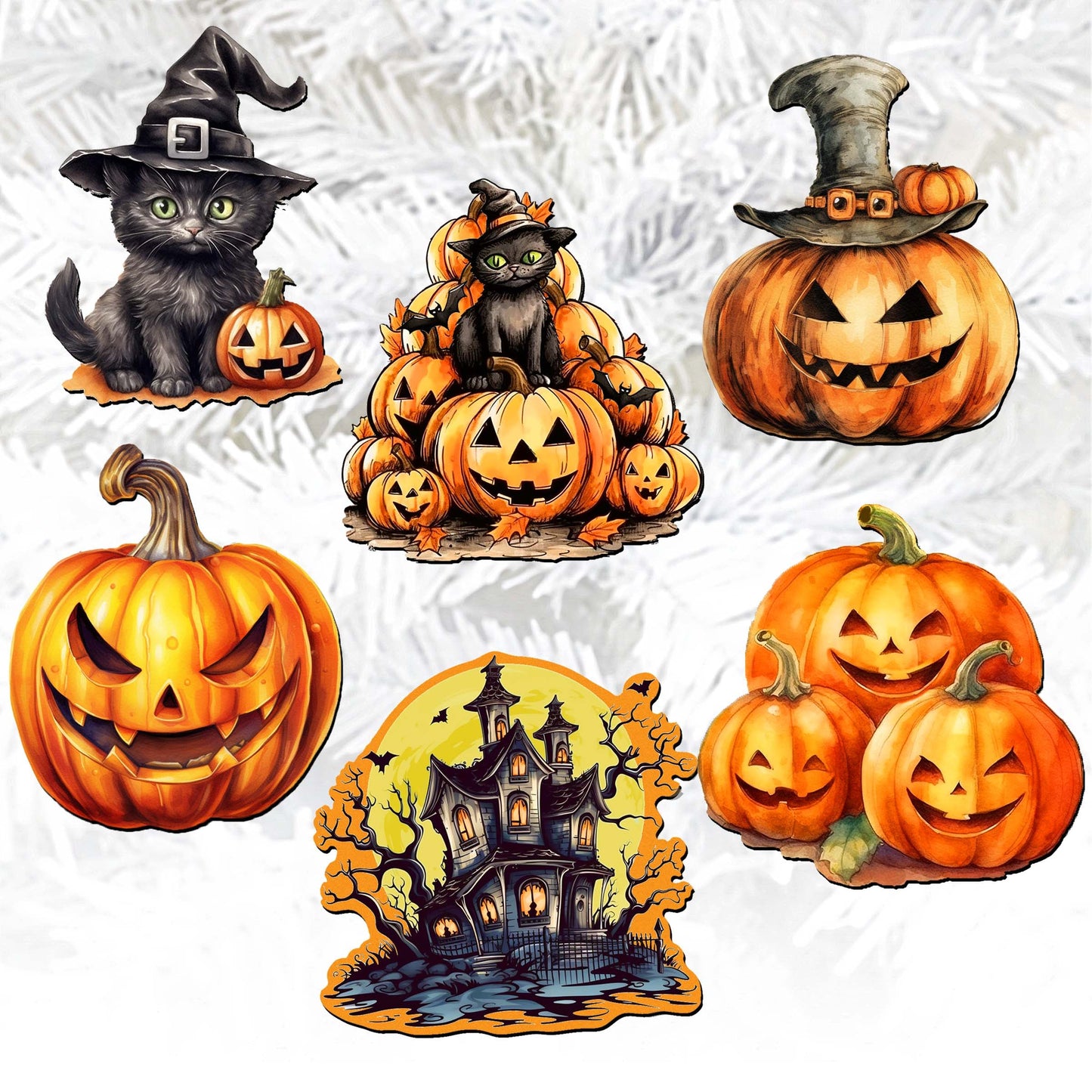 Spooky pumpkins Decorative Wooden Clip-on Ornaments of 6 by G. Debrekht - Halloween Decor - 8090019C-S6