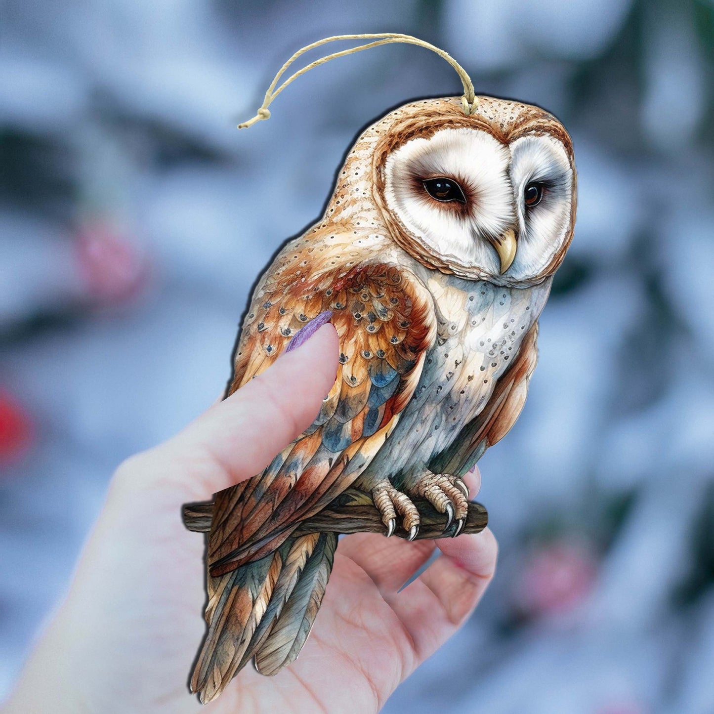 Alaskan Short-eared Owl Wooden Ornaments by G.Debrekht - Wildlife Holiday Decor - 8710004-4