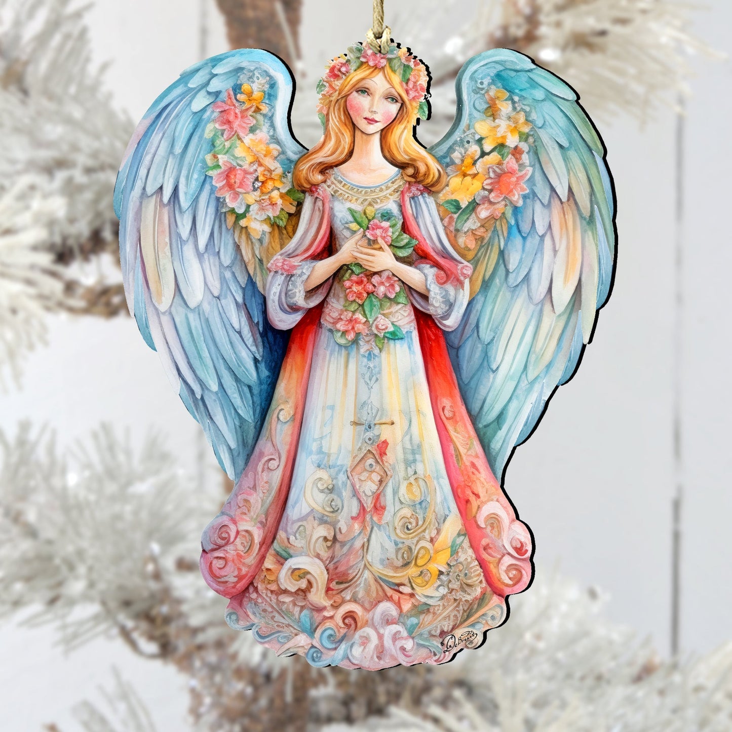 Blue Floral Angel Wooden Ornaments by G. DeBrekht Nativity Holiday Decor - 8611024