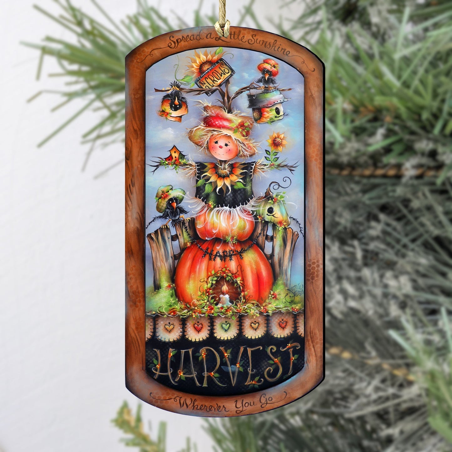 Harvest Pumpkin Scarecrow Wooden Ornaments by Jamie Mills-Price Thanksgiving Decor - 8611075-MP