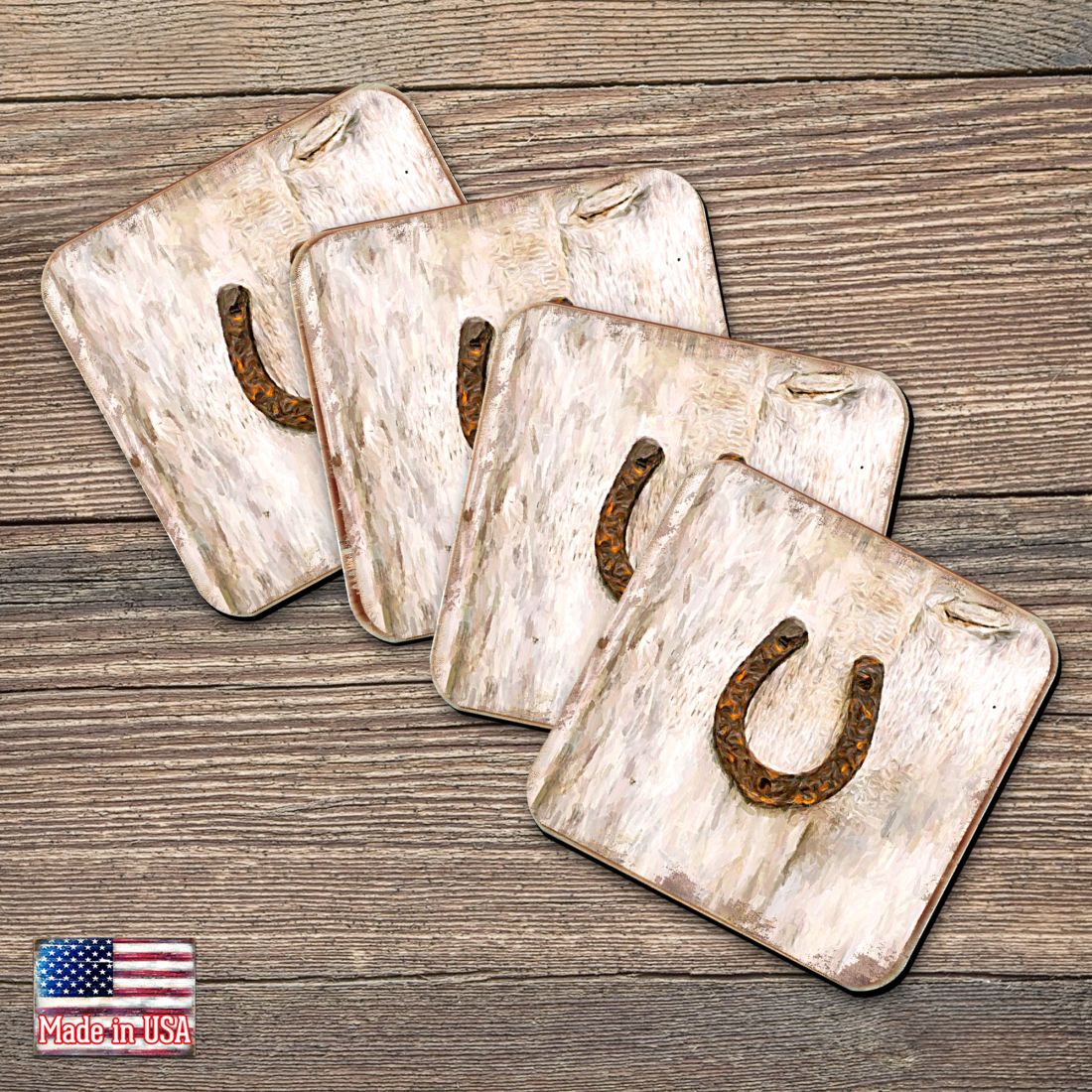 Horseshoe Art Wooden Cork Coasters Gift Set of 4 by Nature Wonders - Nature Wildlife Decor  - 8198622C-S4