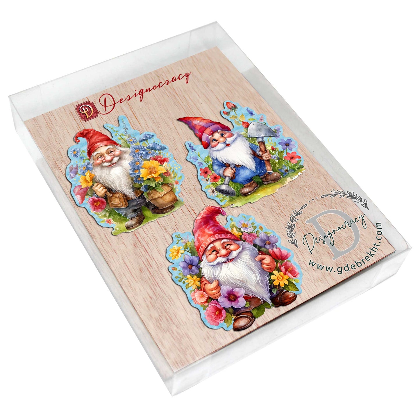 Garden Gnomes Decorative Wooden Ornaments Set of 3 by G. Debrekht - Spring Easter Decor - 8091030-S3