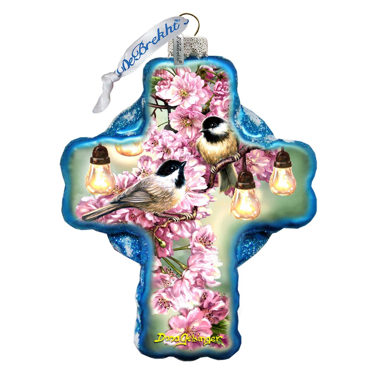 Spring Blossom Icon Cross Glass Ornament by D. Gelsinger - Nativity Holiday Decor - 758-024-DG