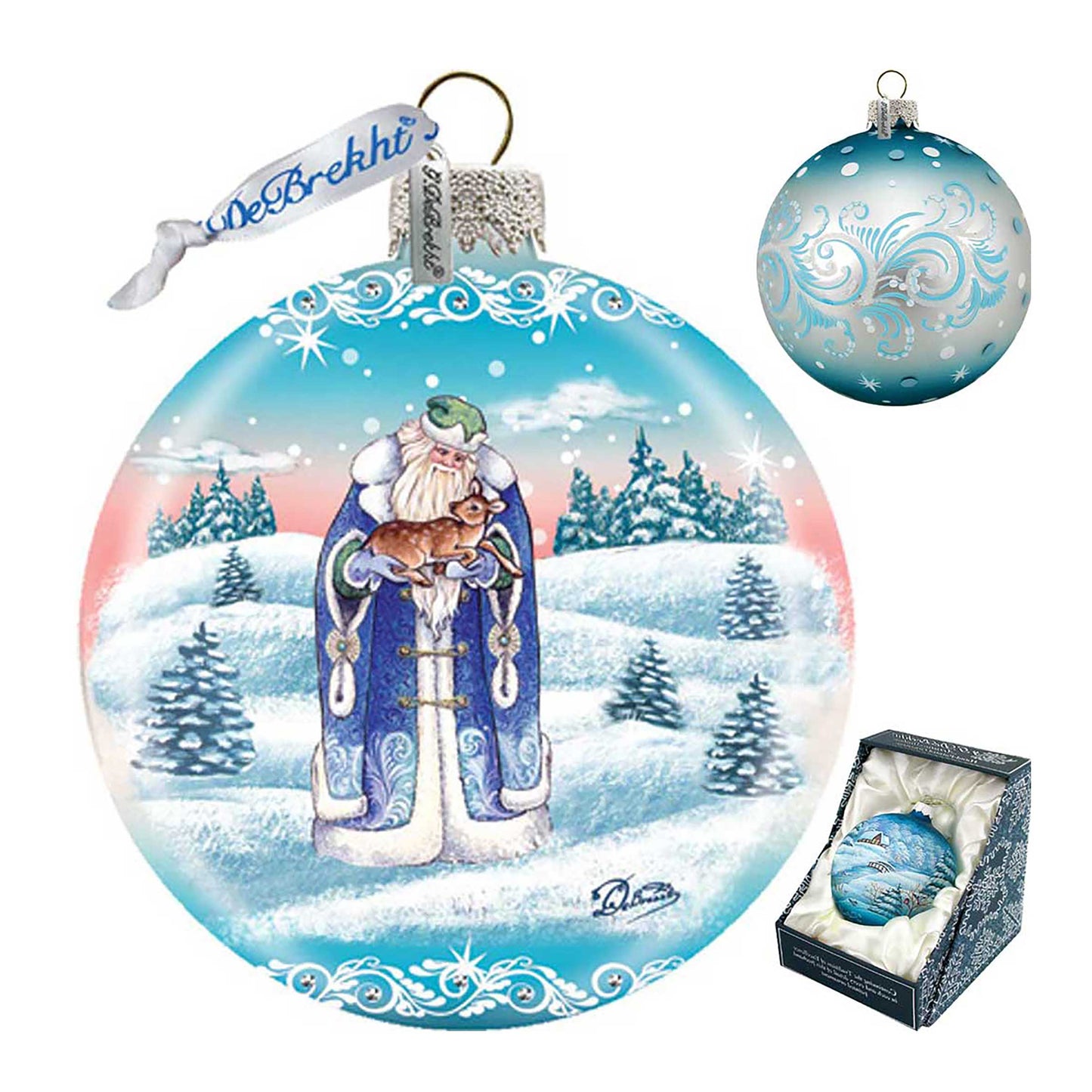 Father Frost Ball Glass Ornament by G. DeBrekht - Christmas Santa Snowman Décor - 73317