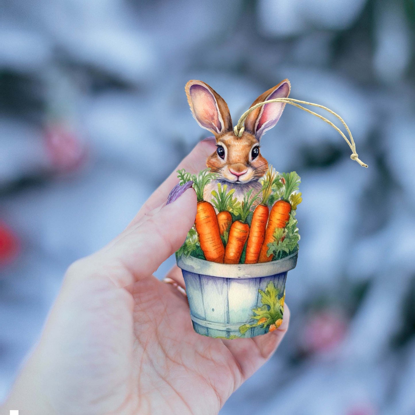 Bunny with Basket of Carrots Wooden Ornaments by G. DeBrekht Easter Spring Decor - 8652769