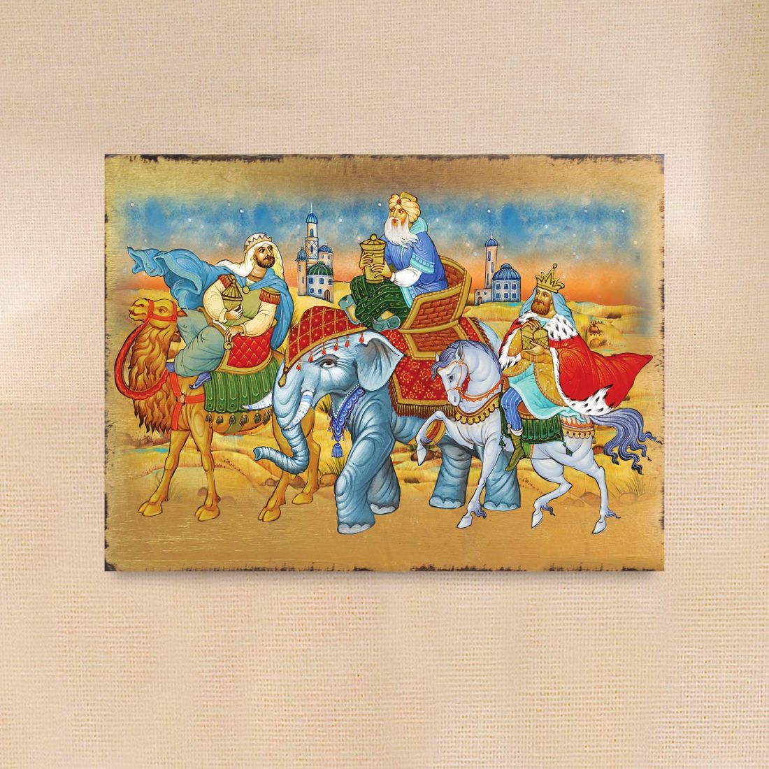 Three Kings Block Wooden Gold Plated Religious Christian Sacred Icon - Inspirational Icon Decor - 85039