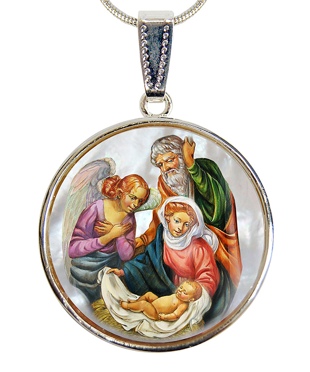 The Holy Family Silver Plated Mother of Pearl Necklace - 43020