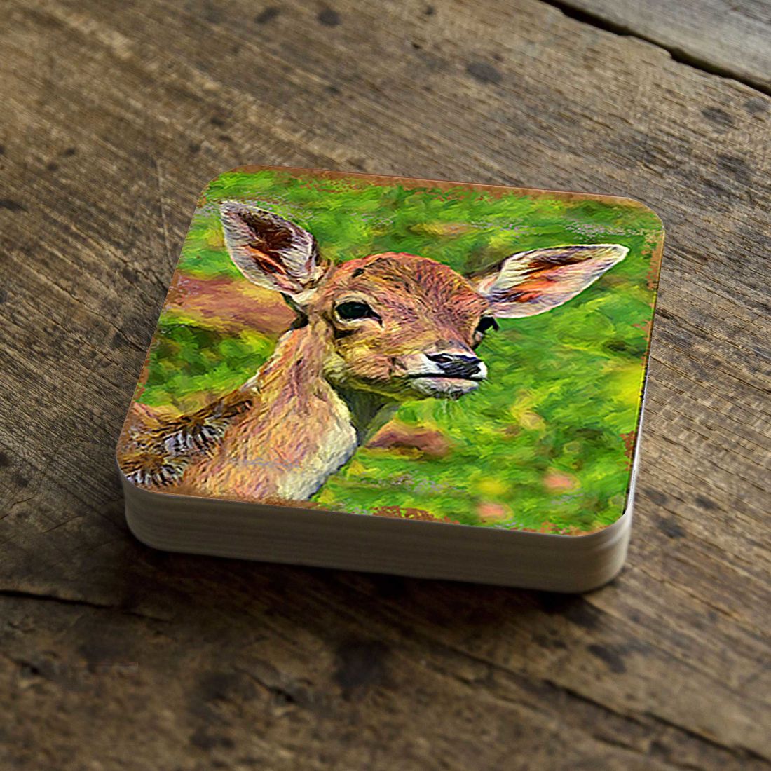 Deer Face Wooden Cork Coasters Gift Set of 4 by Nature Wonders - Nature Wildlife Decor  - 95288C-S4