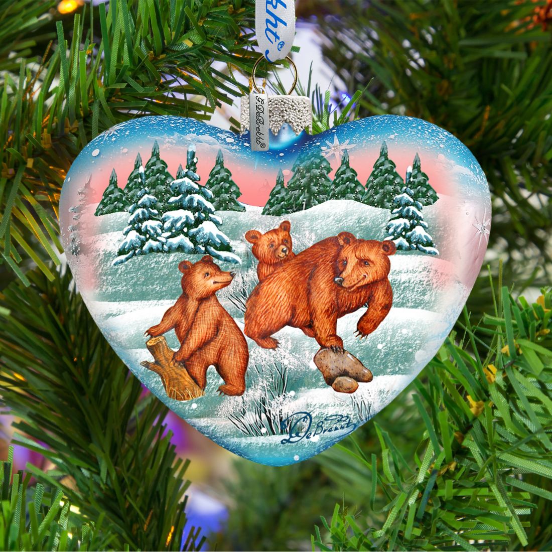 Kodiak Family Heart Glass Ornament by G. DeBrekht - Wildlife Holiday Decor - 73432