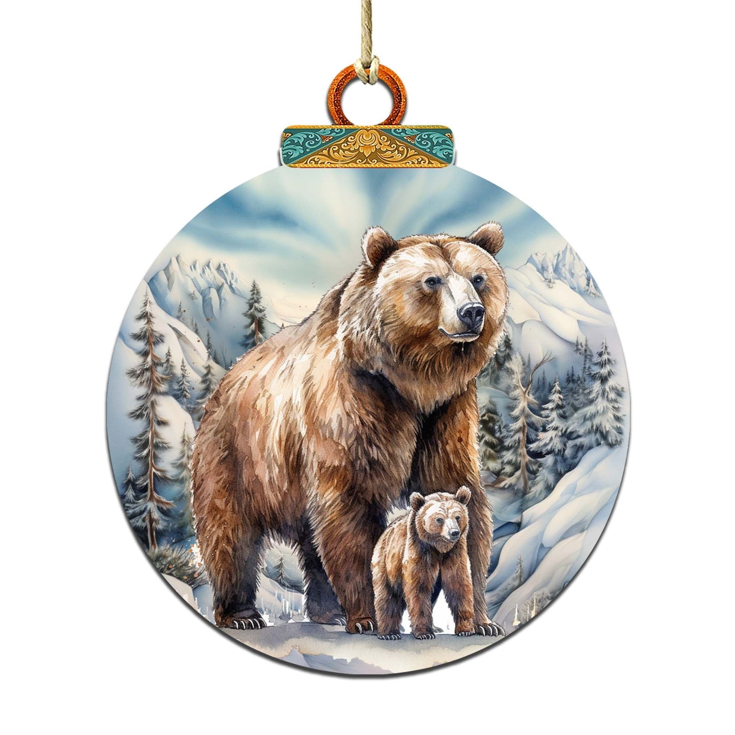 Grizzly Bear with Cub Wooden Ornaments by G.Debrekht - Wildlife Holiday Decor - 870070