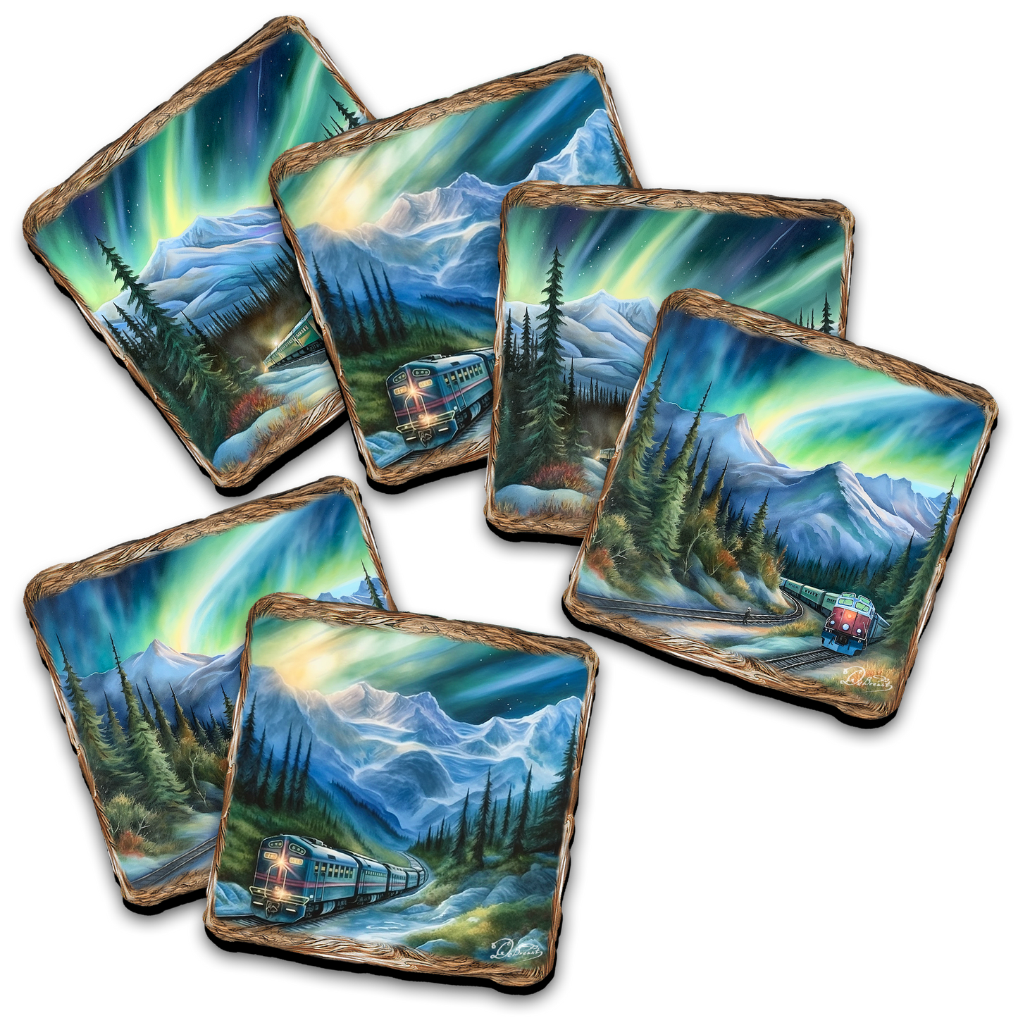 Northern Lights Wooden Cork Placemat and Coasters Gift Set of 7 by Nature Wonders Nature Wildlife Decor  - 85411C-S7