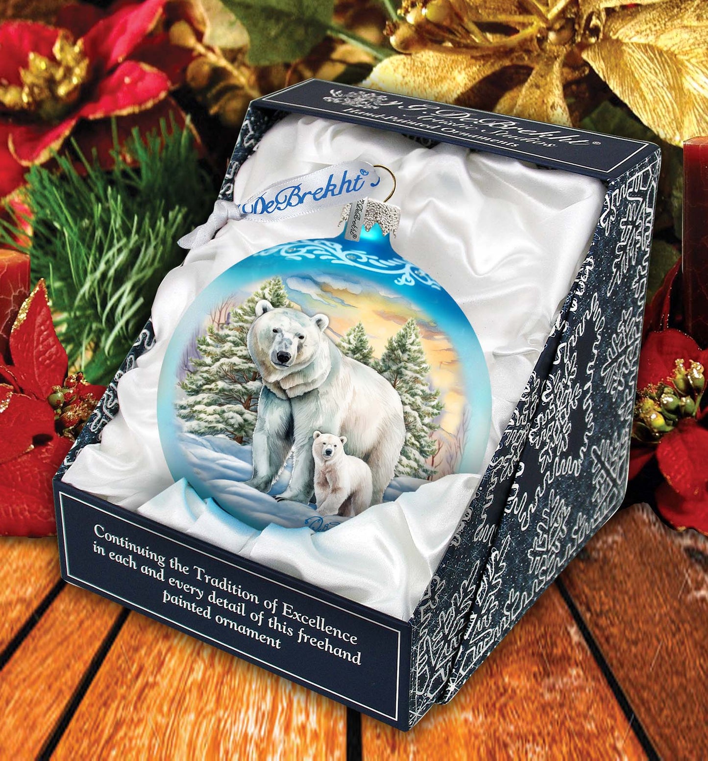 Polar Bear with Cub Ball Glass Ornament by G. Debrekht - Wildlife Holiday Decor - 73386