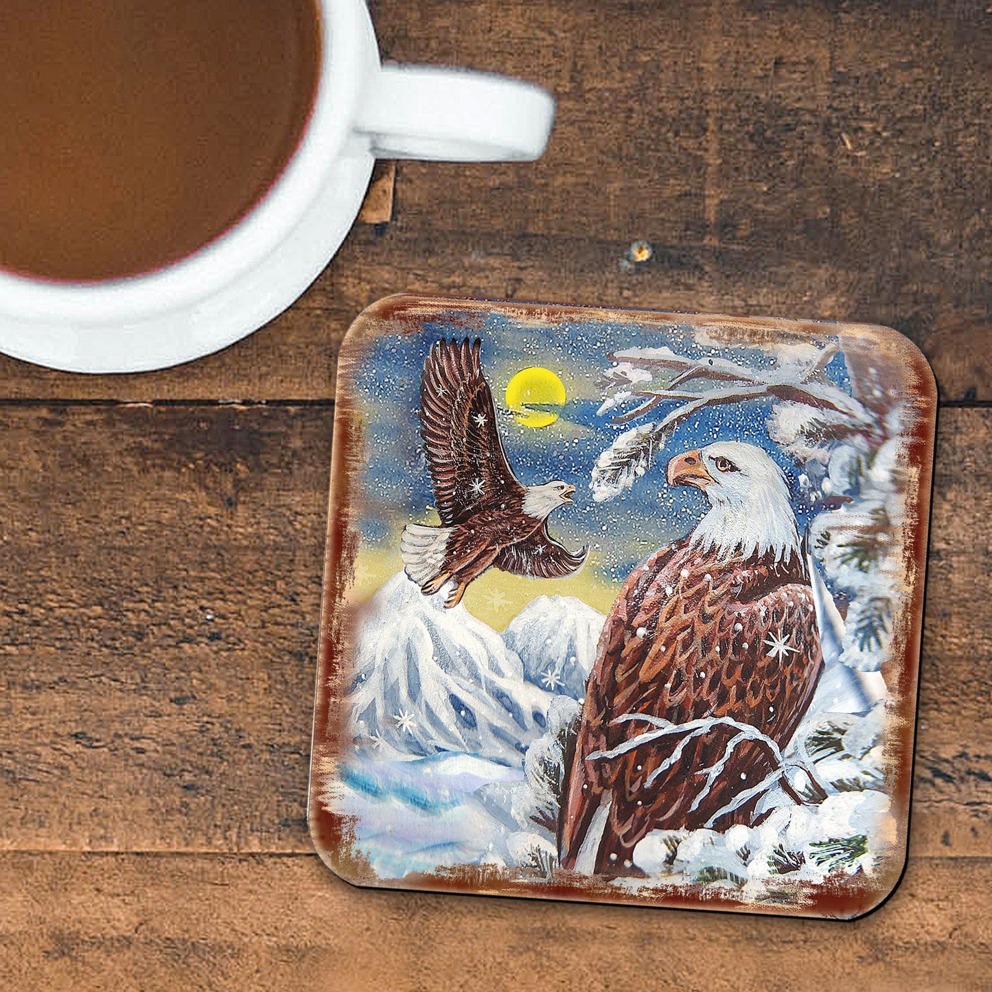 Eagle Wooden Cork Coasters Gift Set of 4 by Nature Wonders - Nature Wildlife Decor  - 95219C-S4