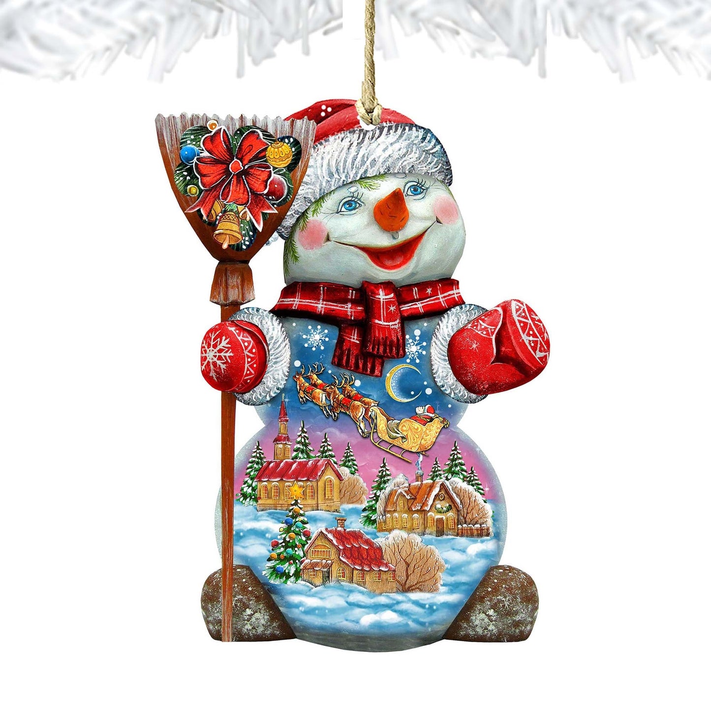 Santa in the Night Sky Wooden Ornaments by G. DeBrekht - Christmas Santa Snowman Decor - 818158