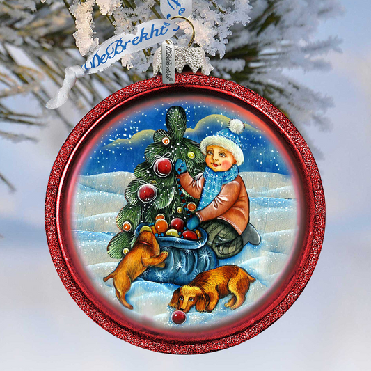 Trim a Tree Boy with Dogs Glass Ornament by G. DeBrekht - Christmas Decor - 764-014