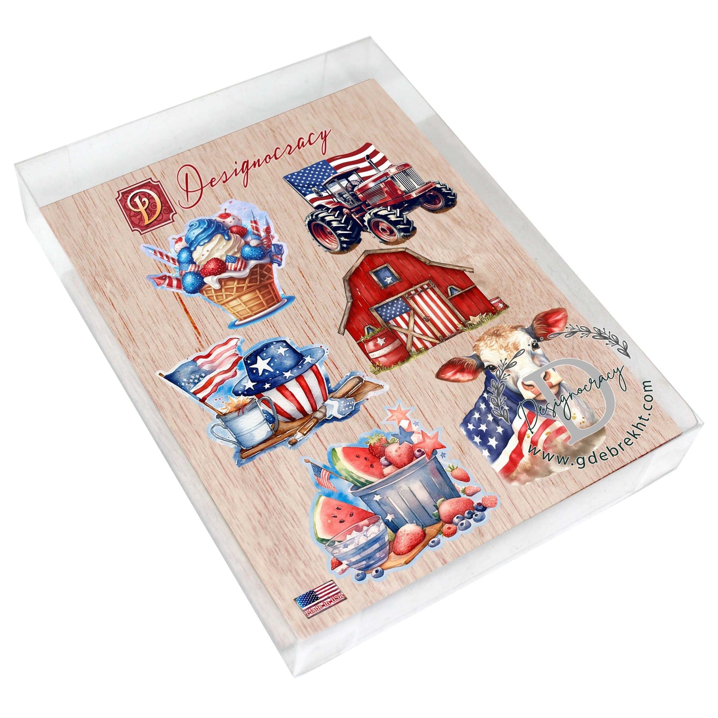 American Farmhouse Decorative Wooden Magnets Set of 6 by G. Debrekht - Patriotic Decor - 8090001G-S6