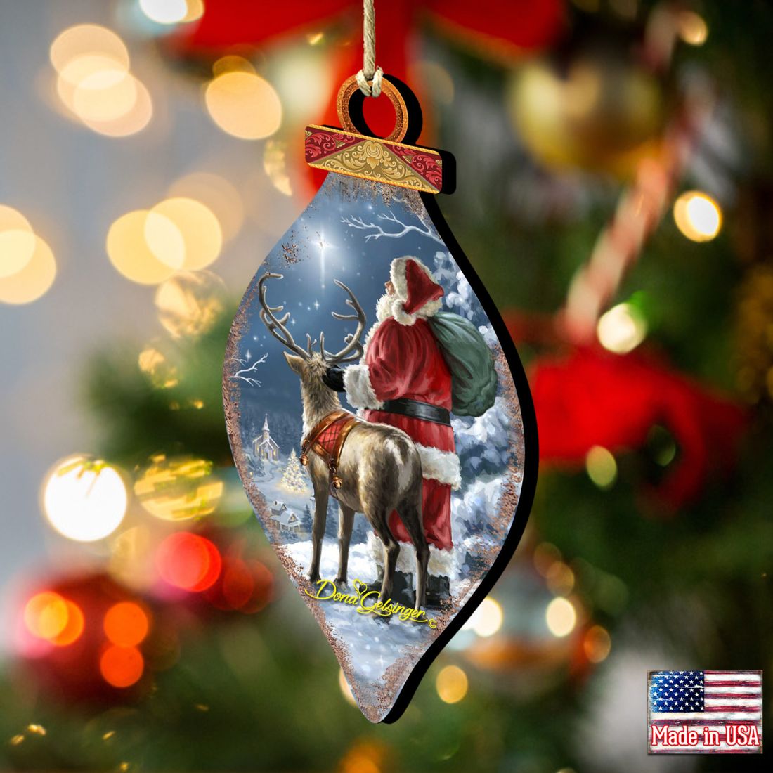 Starry Night Santa Cone Wooden Ornaments by Gelsinger - Christmas Santa Snowman Decor - 8041119-1713