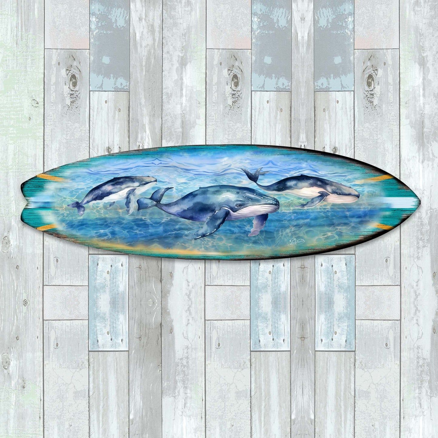 Whale's Harmony Surfboard Coastal Wall Art by G. DeBrekht - Coastal Holiday Decor - 8490114HS
