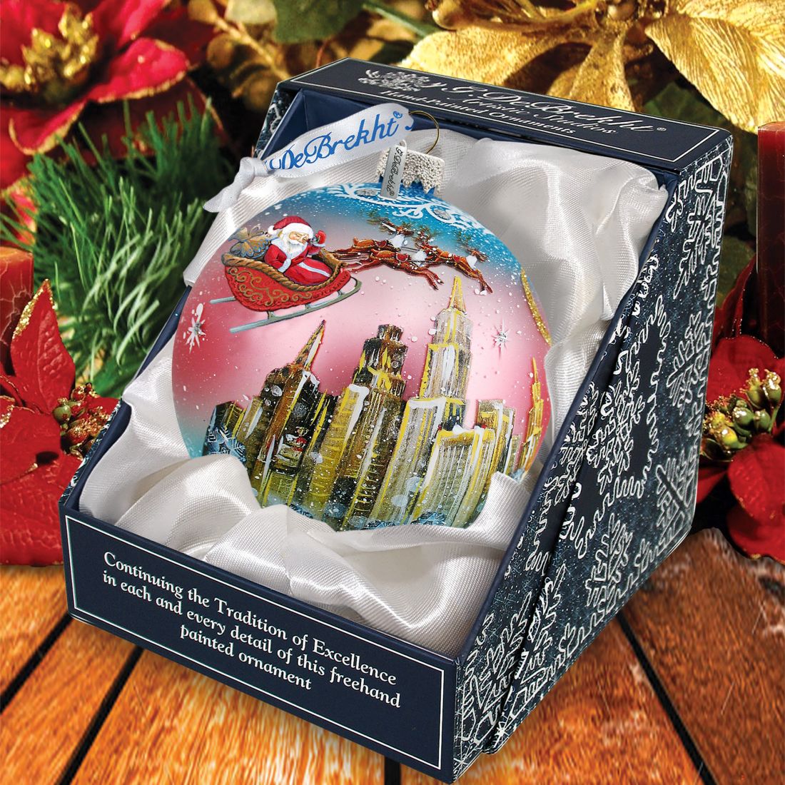 Up-Up and Away Ball Glass Ornament by G. DeBrekht - Christmas Santa Snowman Decor - 73318