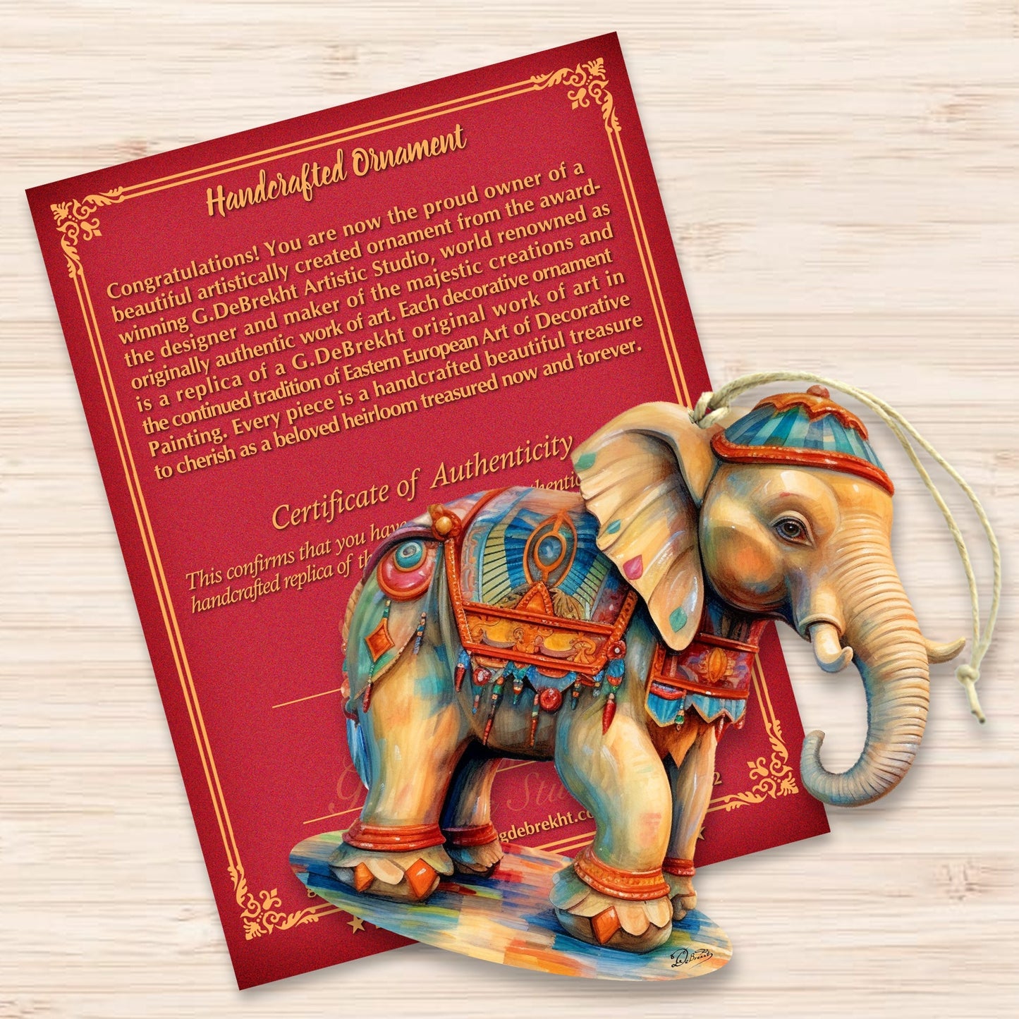 Carousel Elephant Wooden Ornaments by G. Debrekht - Christmas Decor - 8100192-3