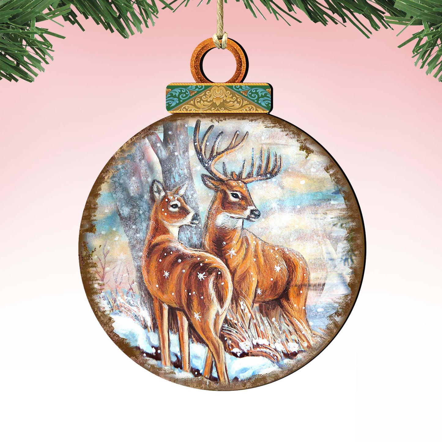 Deer's Family Ball Wooden Ornaments by G. DeBrekht - Wildlife Holiday Decor - 8025212