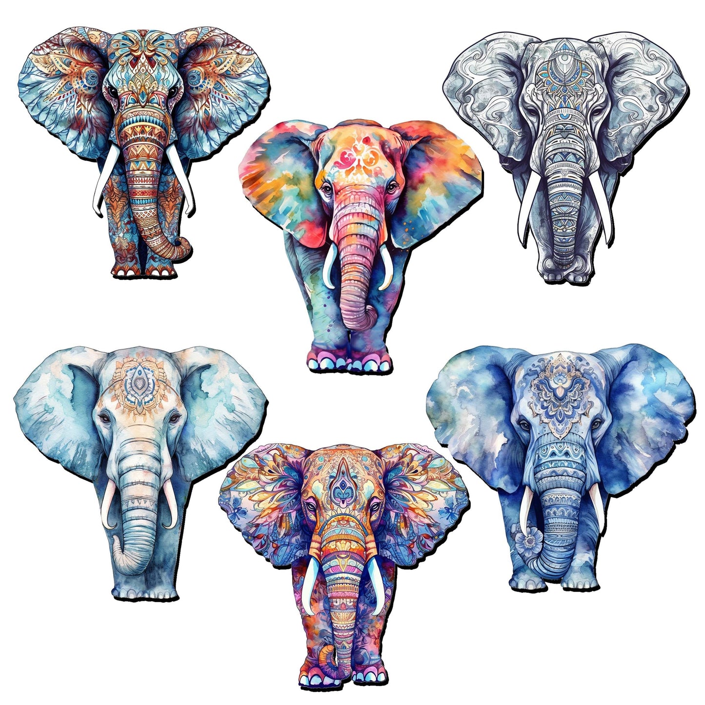 Elephants Decorative Wooden Magnets Set of 6 by G. Debrekht - Wildlife Decor - 8090036G-S6