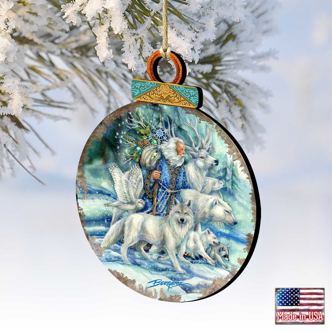 Cool Winds Father Winter Animals Wooden Ornaments by J. Bergsma - Wildlife Holiday Decor - 8591862-JB
