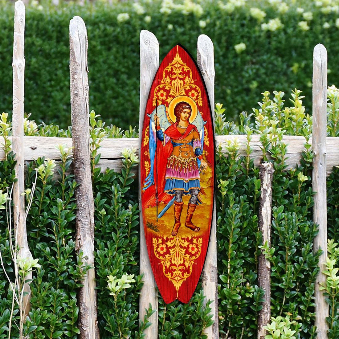 St. Michael Surfboard Coastal Outdoor Decor Large Ornament by G. DeBrekht - Coastal Holiday Decor - 8490105MS